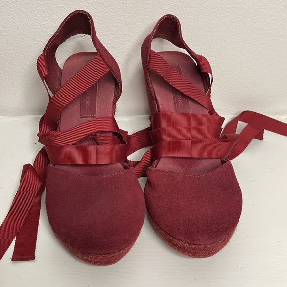 ASOS ankle tie burgundy espadrille 9 - Picture 2 of 8